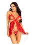 Leg Avenue Lace Flyaway Babydoll With Ruffle Peek-a-boo Cups And Lace G-string (2 Piece) - Large - Red