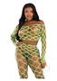 Leg Avenue Hardcore Net Crop Top And Footless Tights (2 Piece) - O/s - Neon Green