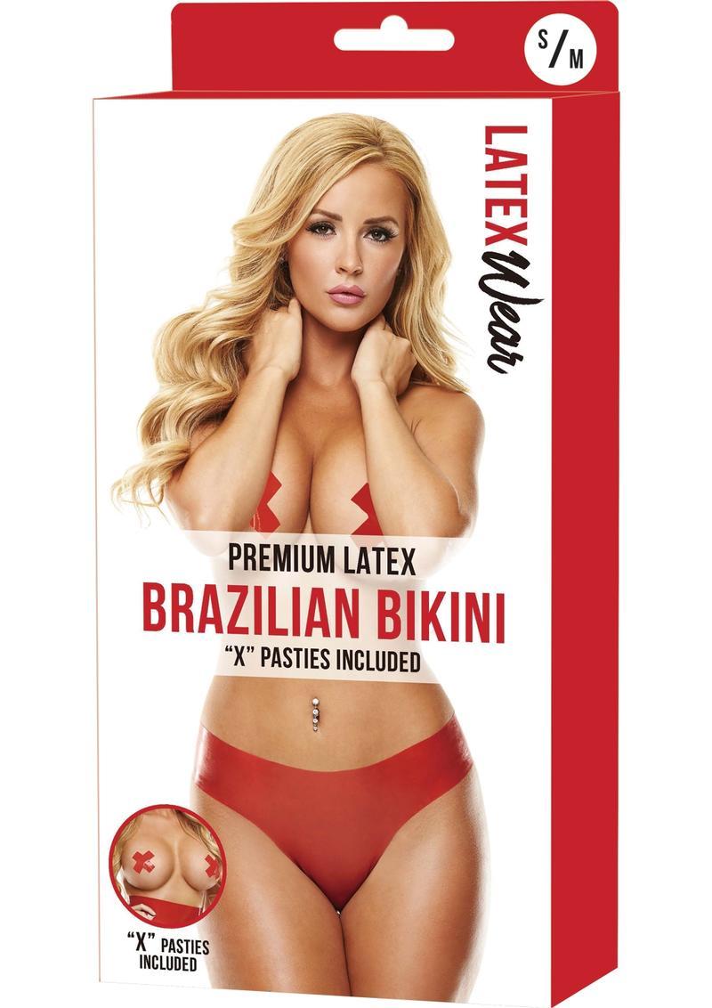 Premium Latex Brazilian Bikini-red-s/m